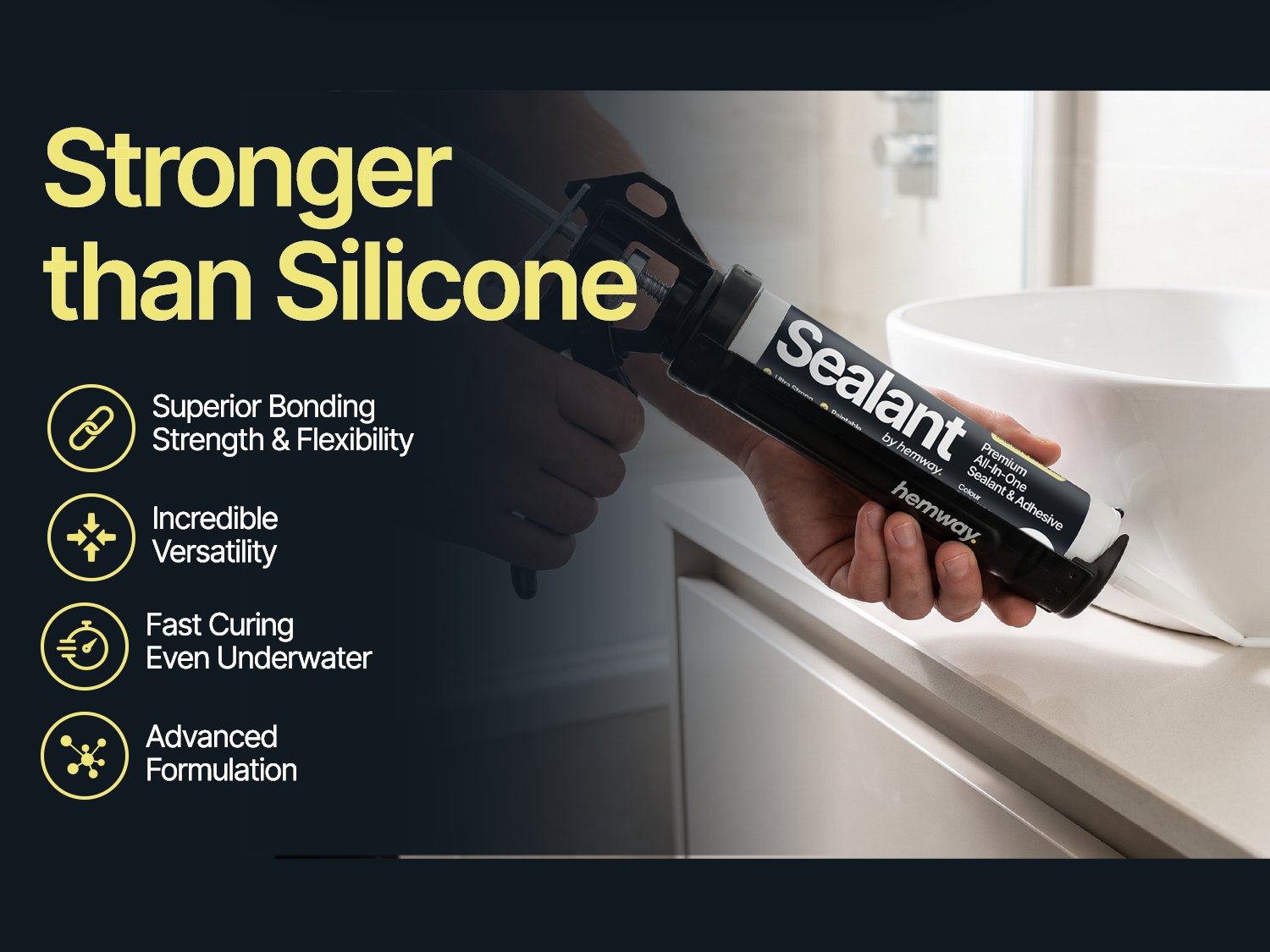Stronger than silicone - superior bonding strength and flexibility, fast curing even underwater, incredible versatility, advanced formulation